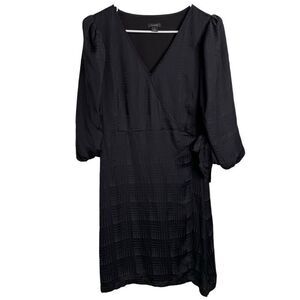 Halogen Womens Everyday Wrap Dress L Midnight Navy 3/4 Sleeve Witchy Demure